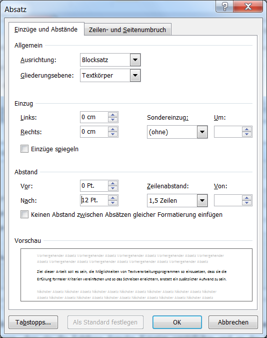 Vorlage ändern Absatz