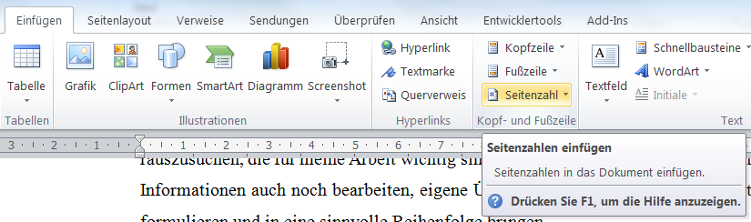 Einfügen Seitenzahl
