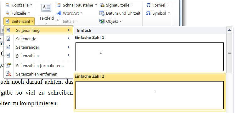 Seitenzahl Position