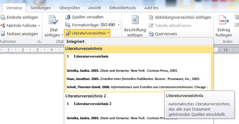 Literaturverzeichnis einfügen