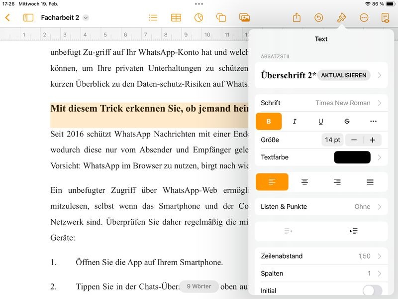 Formatvorlage Überschrift2 wählen und anpassen