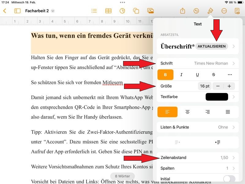 Formatvorlage wählen und anpassen