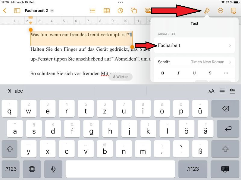 Formatvorlage für Überschrift wählen