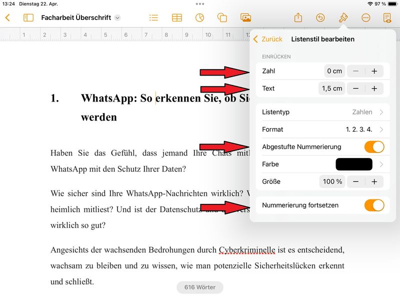 Nummerierung formatieren