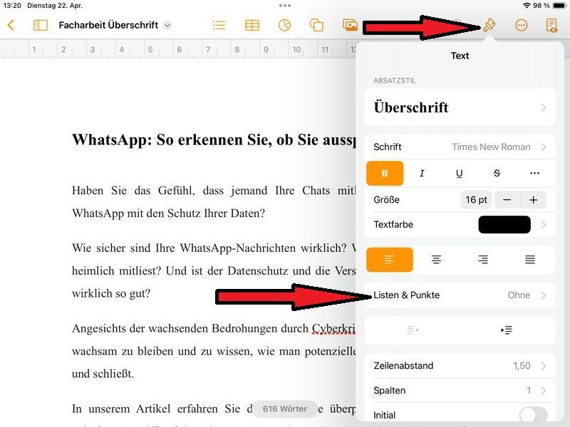 Formatvorlage für Überschrift wählen