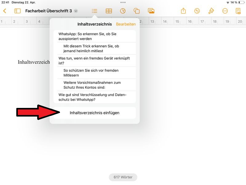Inhaltsverzeichnis einfügen