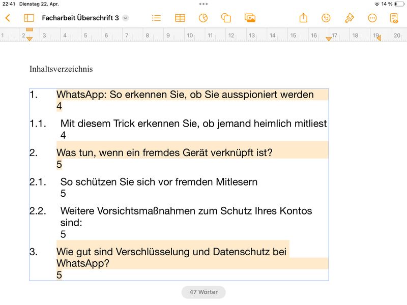 Inhaltsverzeichnis Eintrag formatieren
