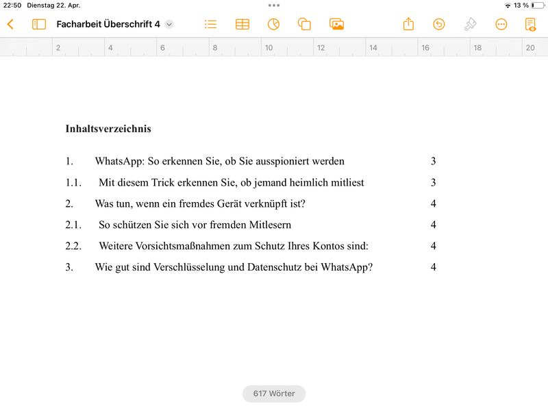 Inhaltsverzeichnis fertigstellen