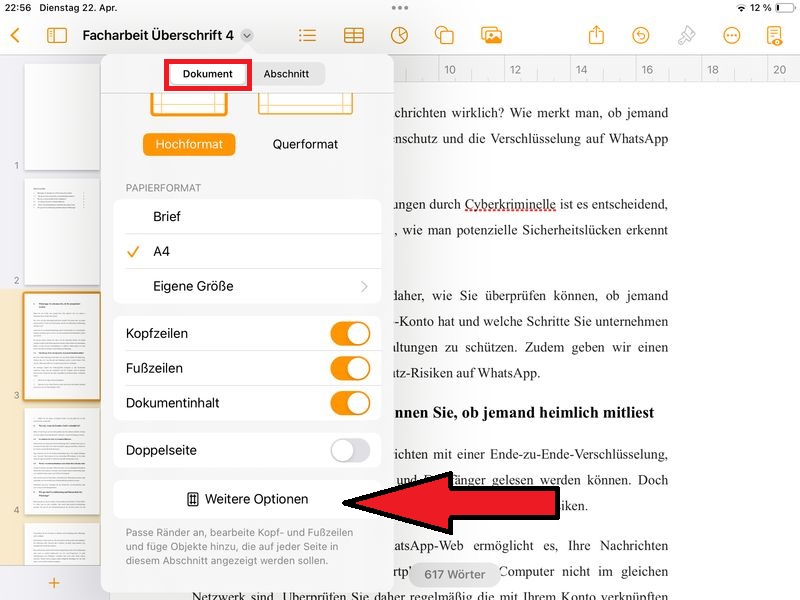 weitere Optionen aktivieren